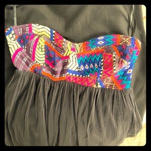 Embroidered strapless high-low dress